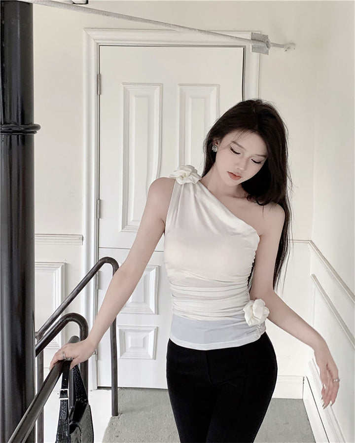 Women Solid One Shoulder Top