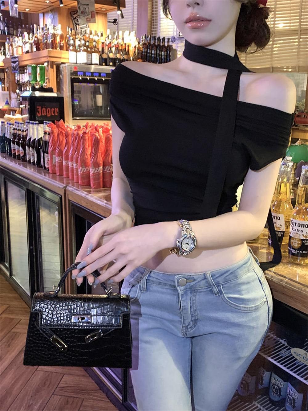 Women Off-Shoulder Cold-Shoulder Crop Top