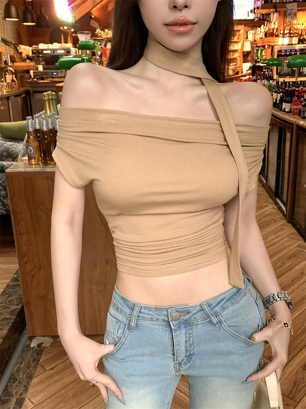 Women Off-Shoulder Bardot Crop Top
