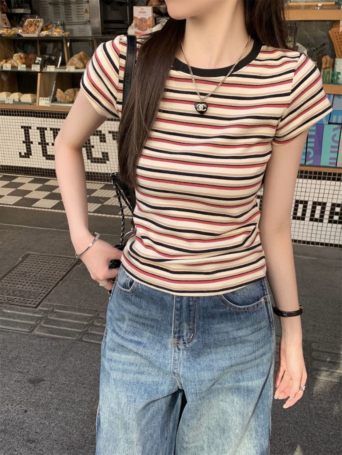 Women Striped Round Neck Top