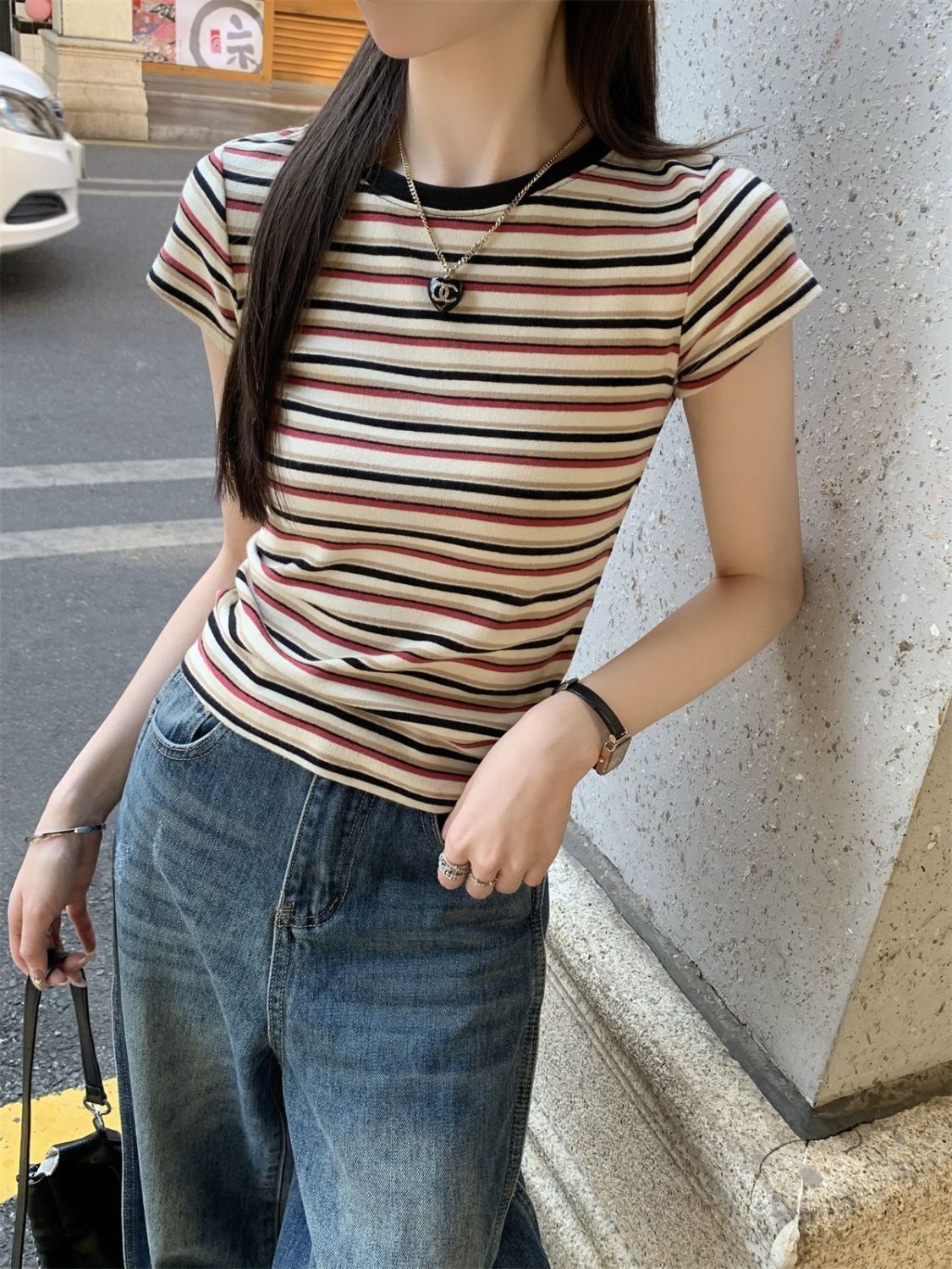 Women Striped Round Neck Top