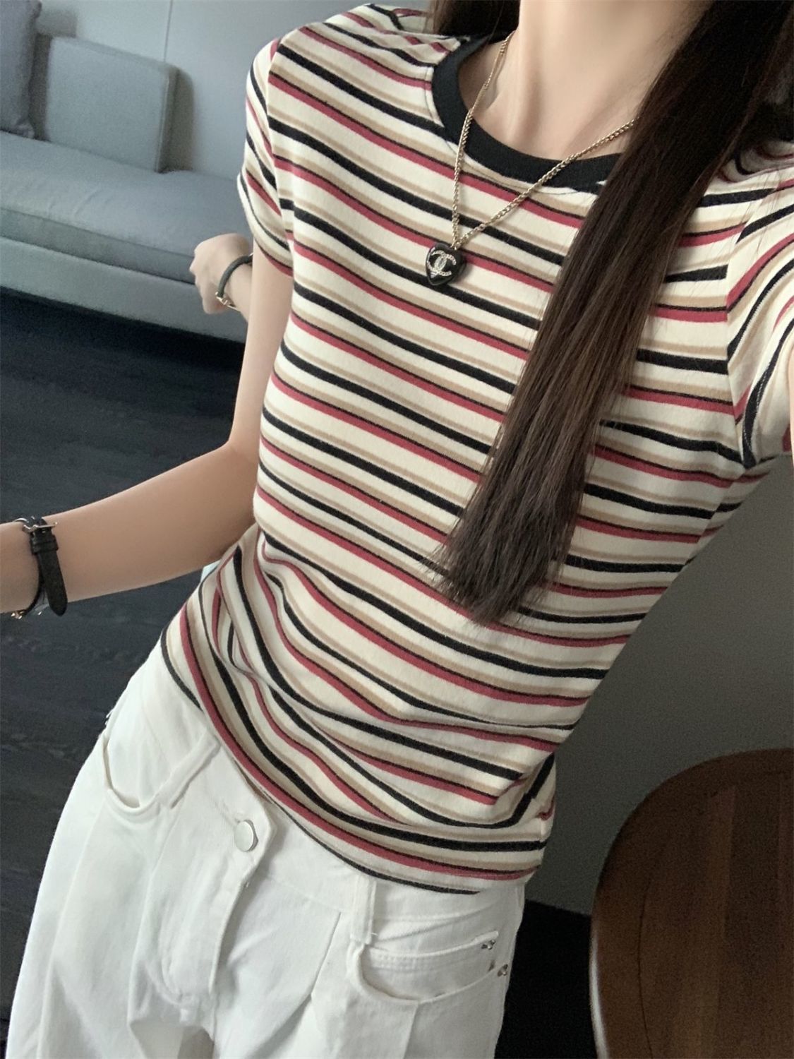 Women Striped Round Neck Top