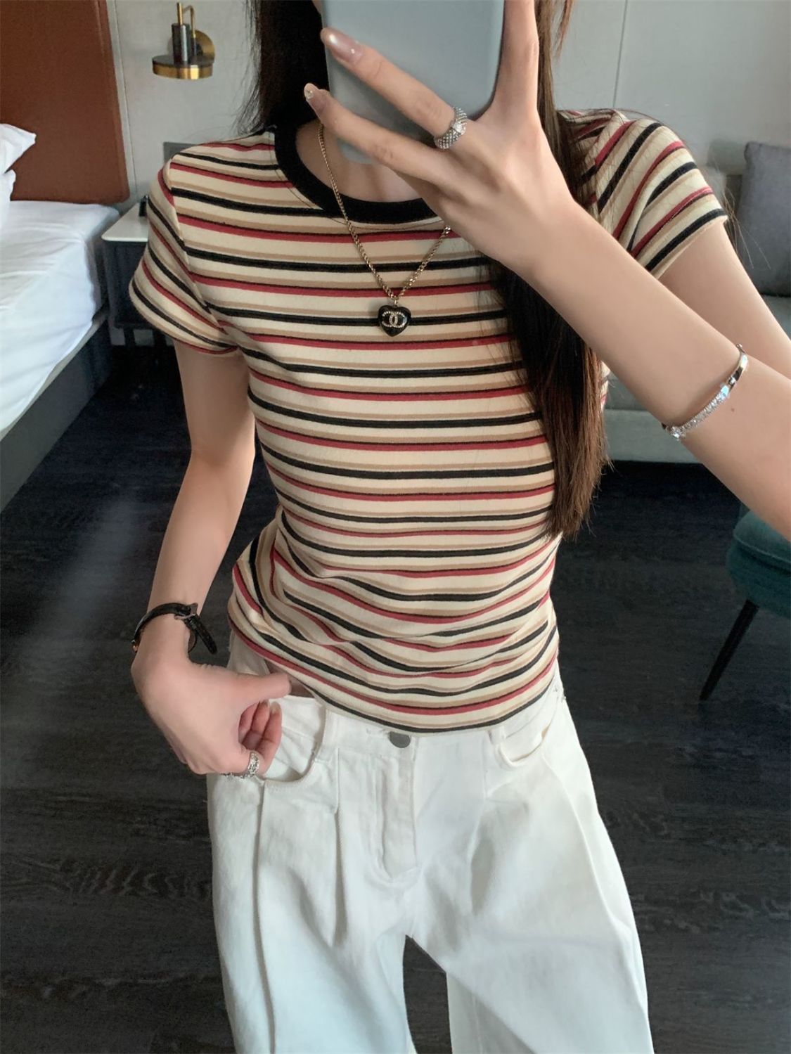 Women Striped Round Neck Top