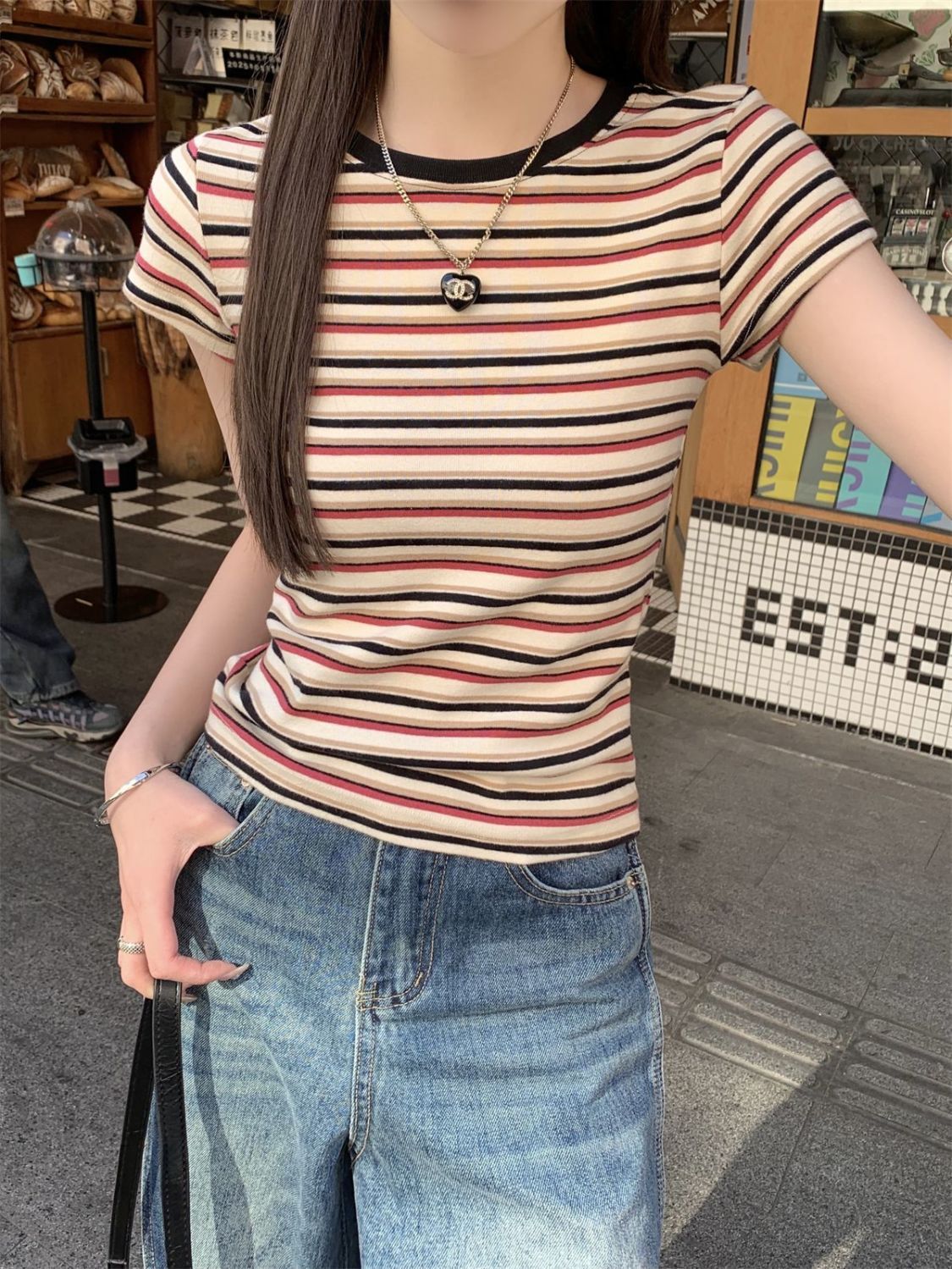 Women Striped Round Neck Top