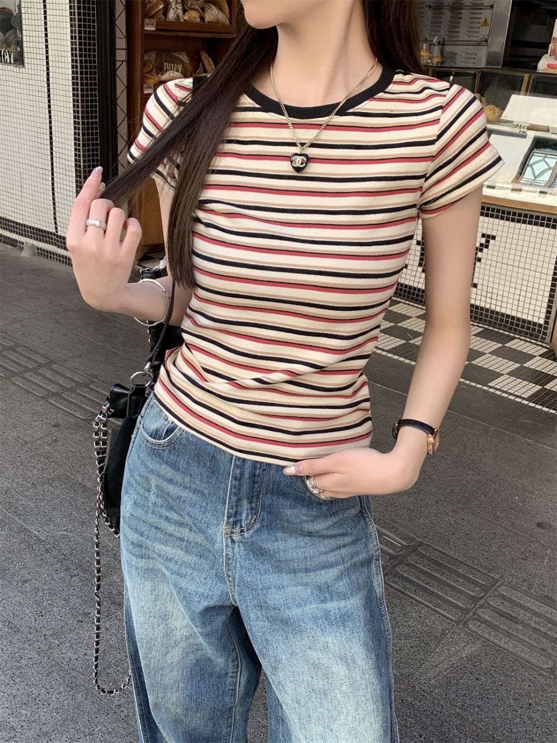 Women Striped Round Neck Top