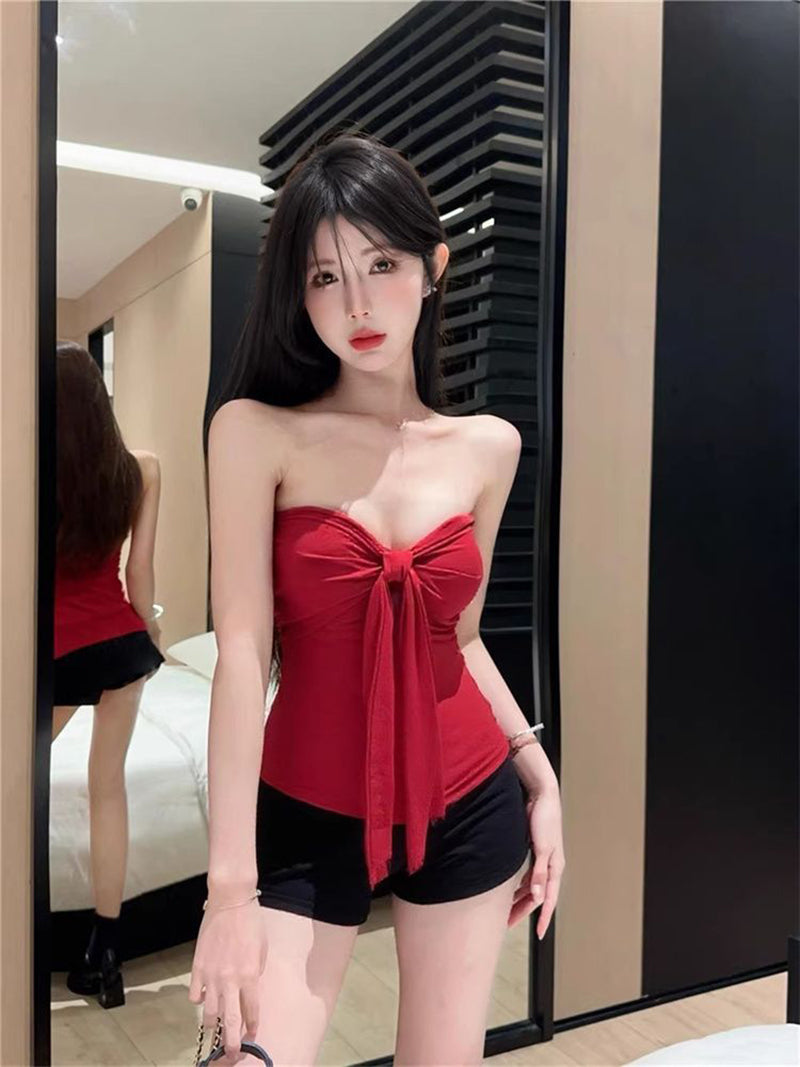 Women Strapless Georgette Tube Crop Top