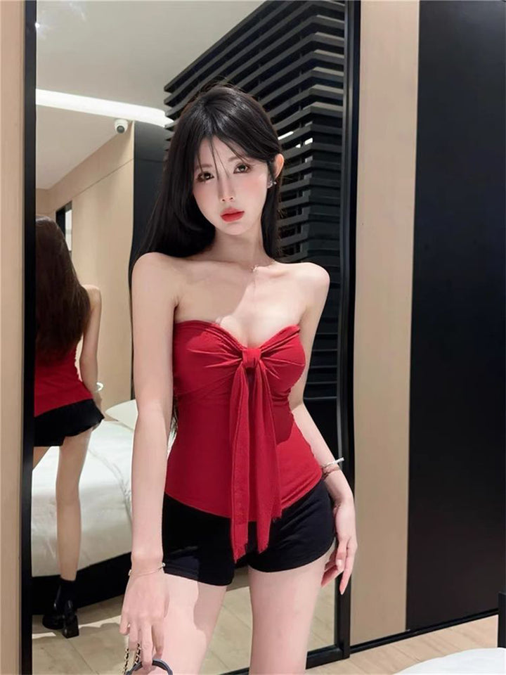 Women Strapless Georgette Tube Crop Top