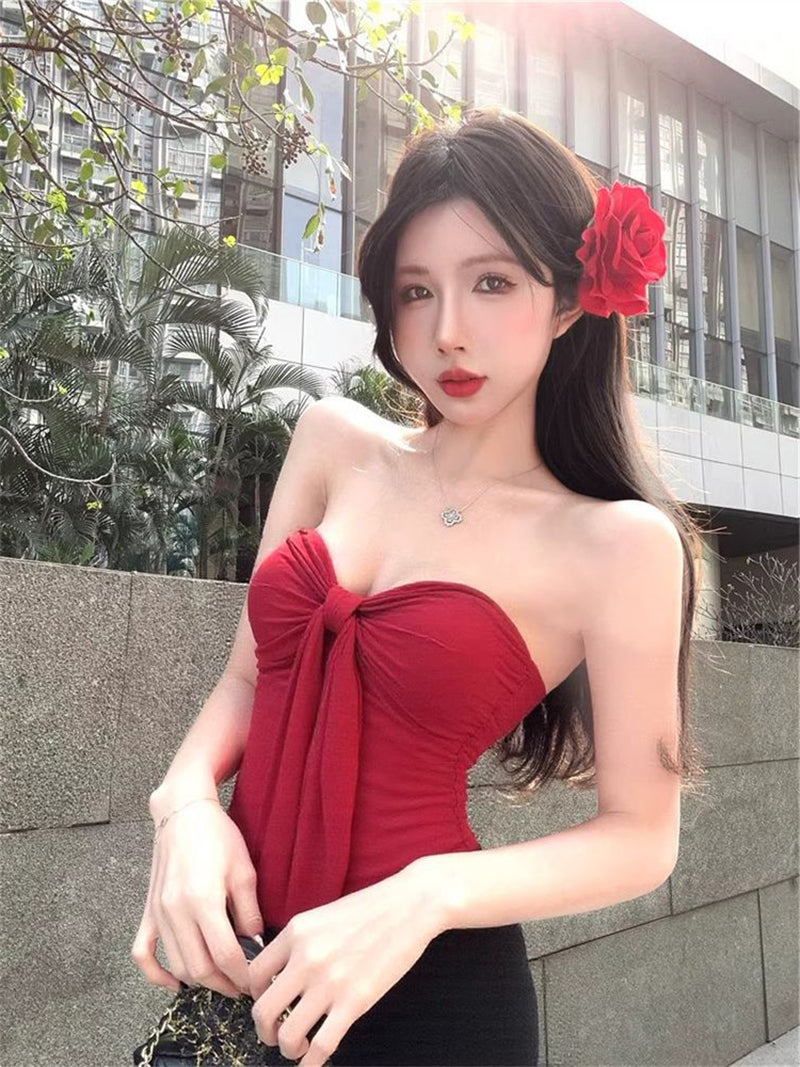 Women Strapless Georgette Tube Crop Top
