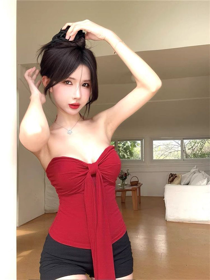 Women Strapless Georgette Tube Crop Top