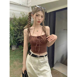 square neck shoulder straps tie ups cropTop