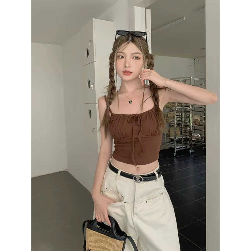 square neck shoulder straps tie ups cropTop