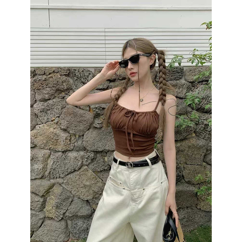 square neck shoulder straps tie ups cropTop