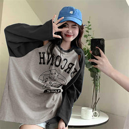 Women Graphic Printed Longline Oversized Round Neck T-shirt