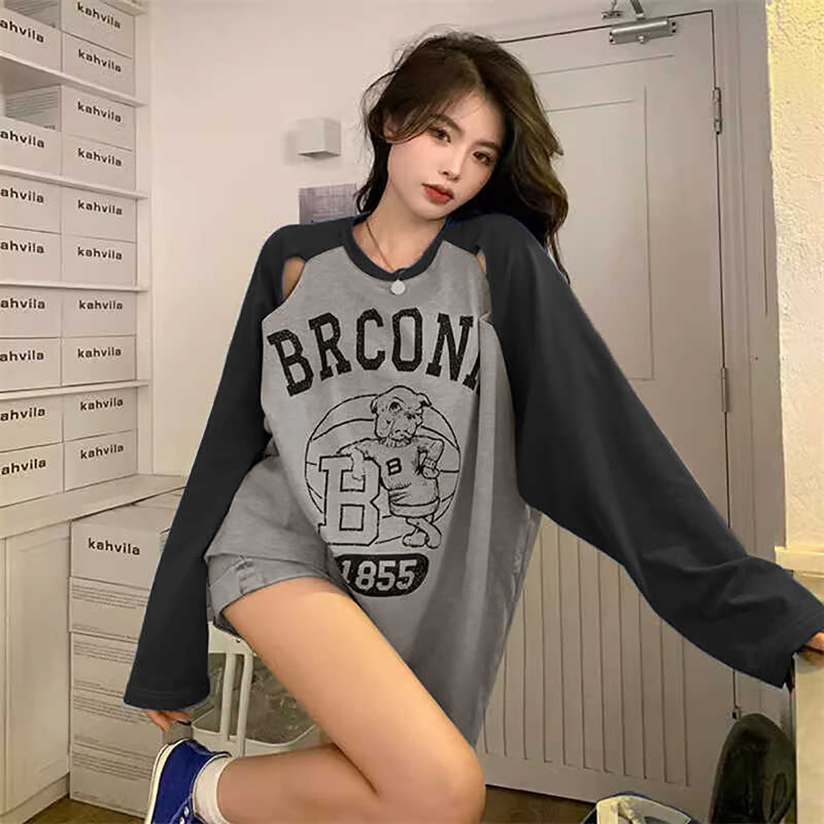 Women Graphic Printed Longline Oversized Round Neck T-shirt