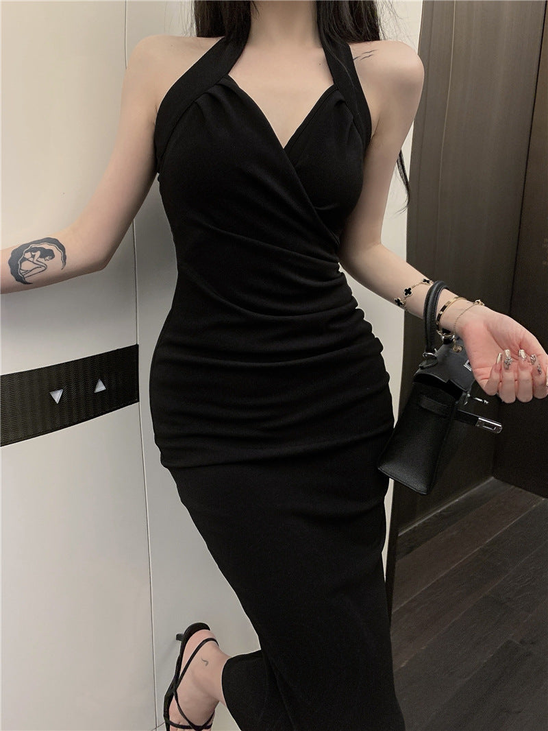 Halter Neck Sleeveless Ruched Bodycon Dress