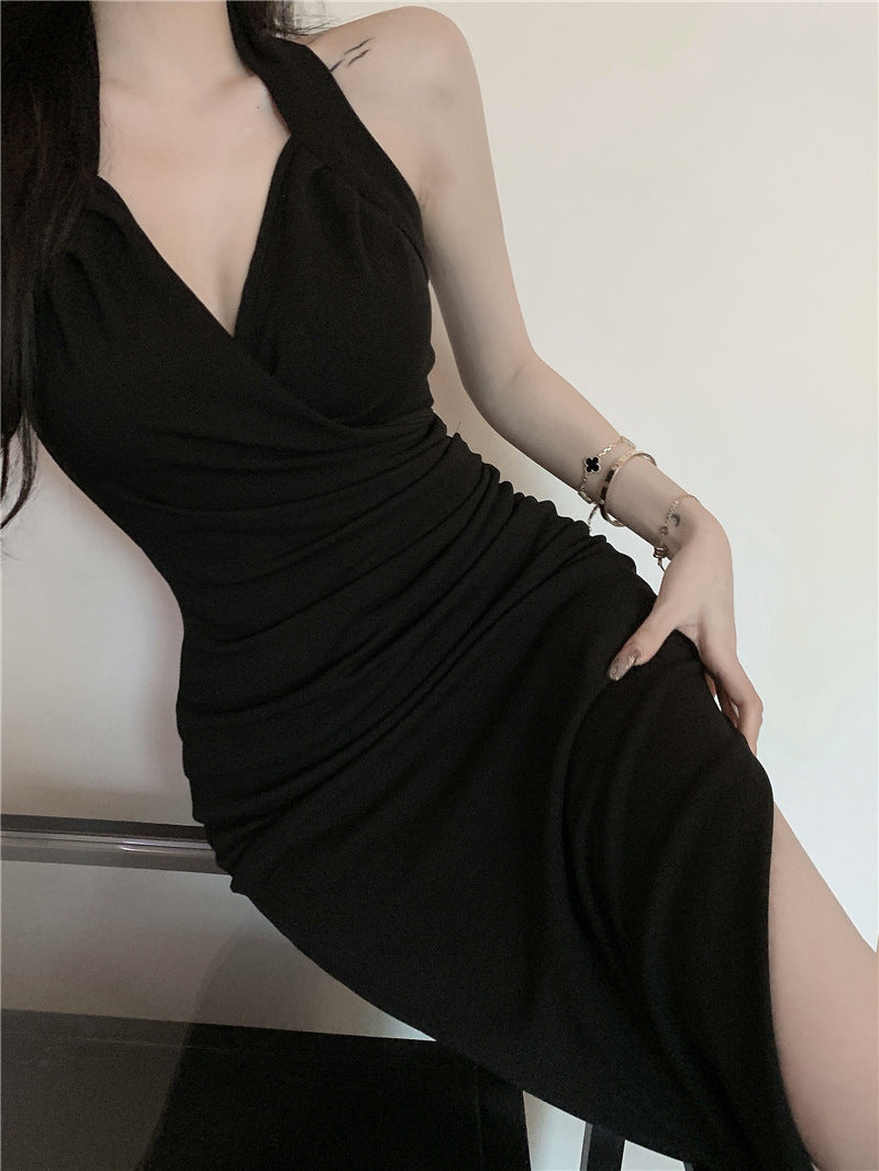 Halter Neck Sleeveless Ruched Bodycon Dress
