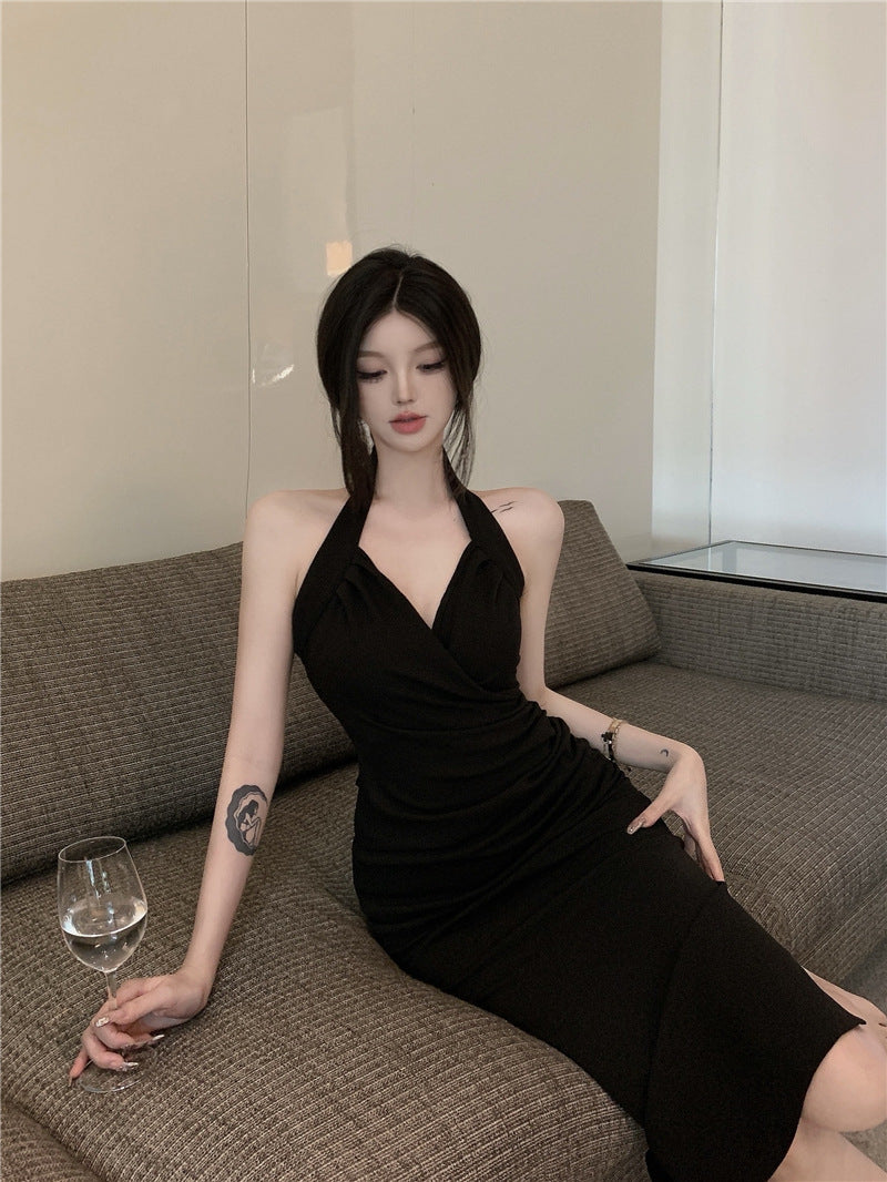 Halter Neck Sleeveless Ruched Bodycon Dress