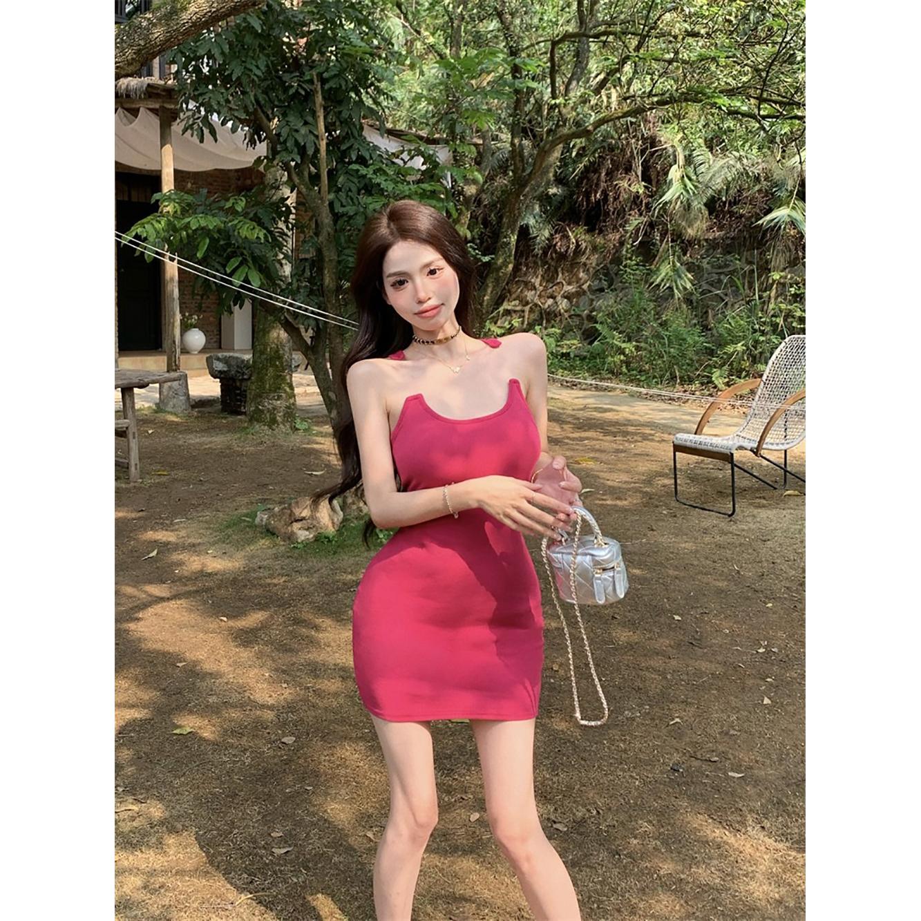 Women Shoulder Straps Sheath Dress