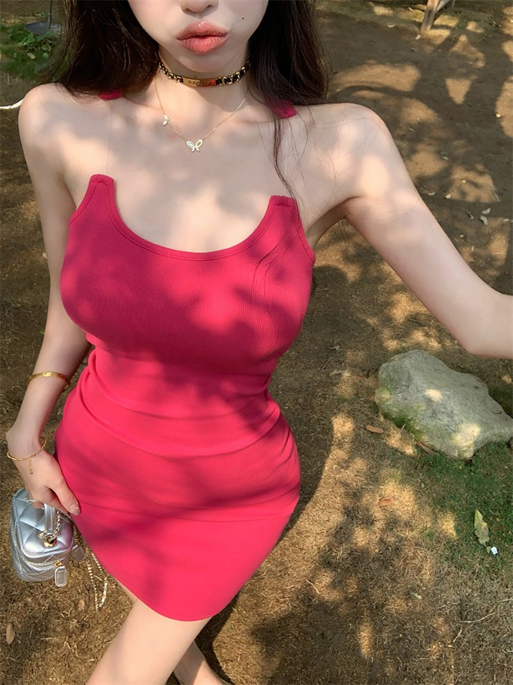 Women Shoulder Straps Sheath Dress