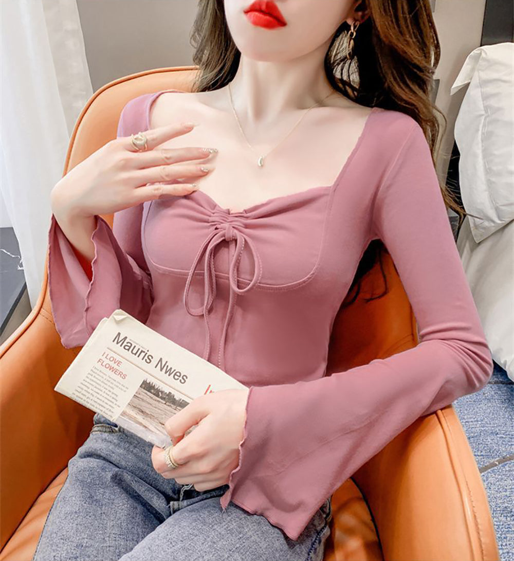 Sweetheart Neck Extended Sleeves Crepe Top