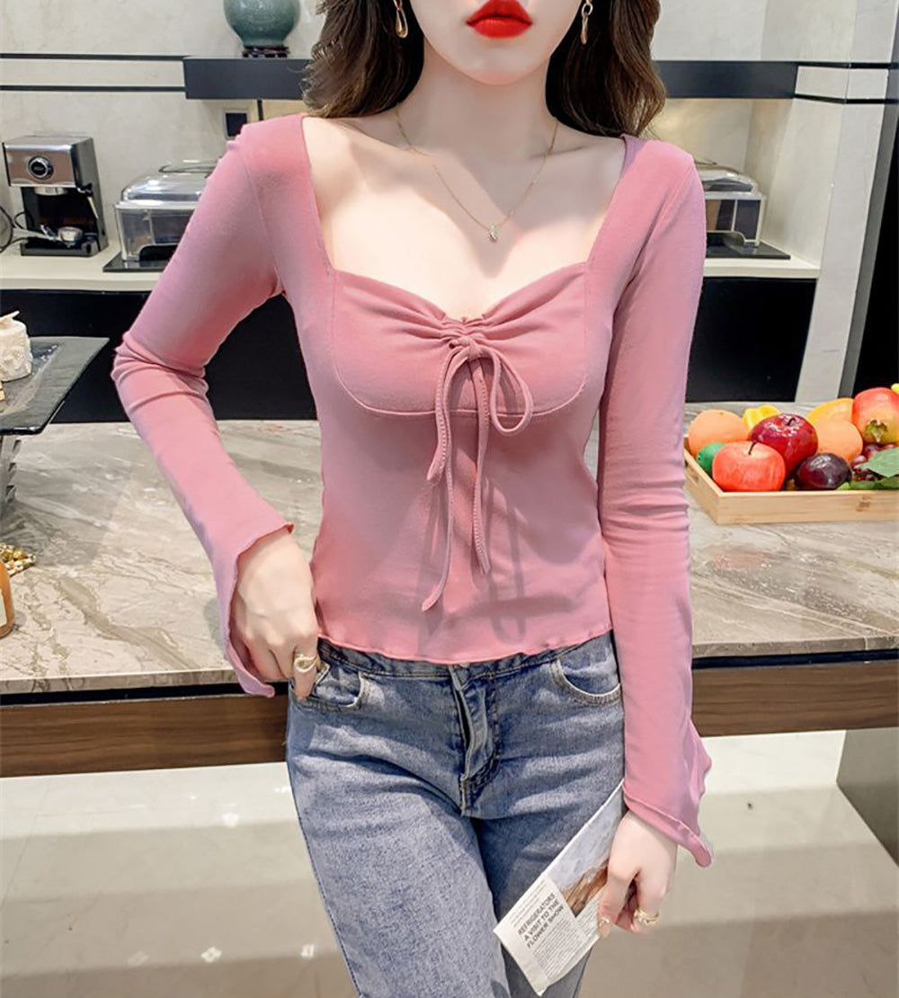 Sweetheart Neck Extended Sleeves Crepe Top