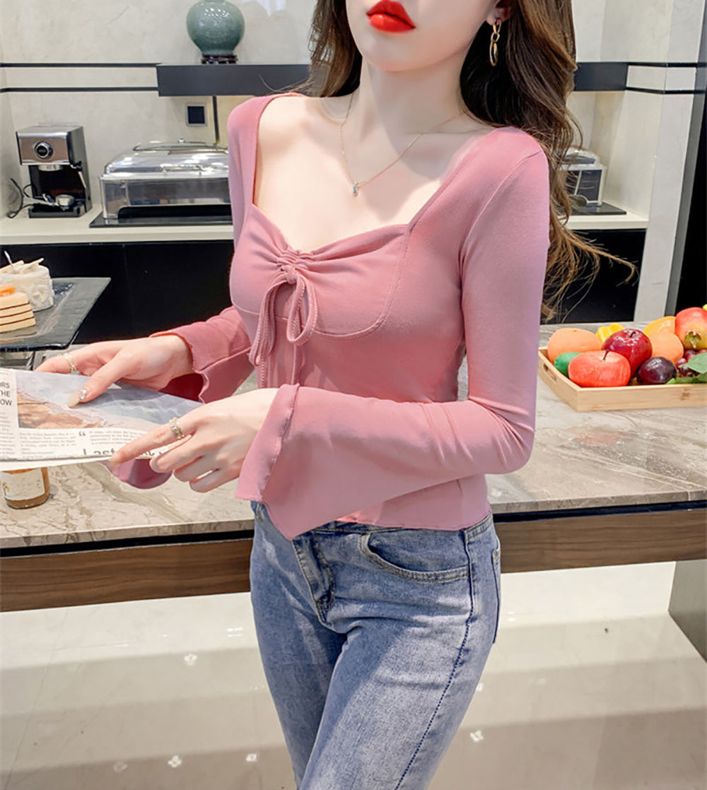 Sweetheart Neck Extended Sleeves Crepe Top