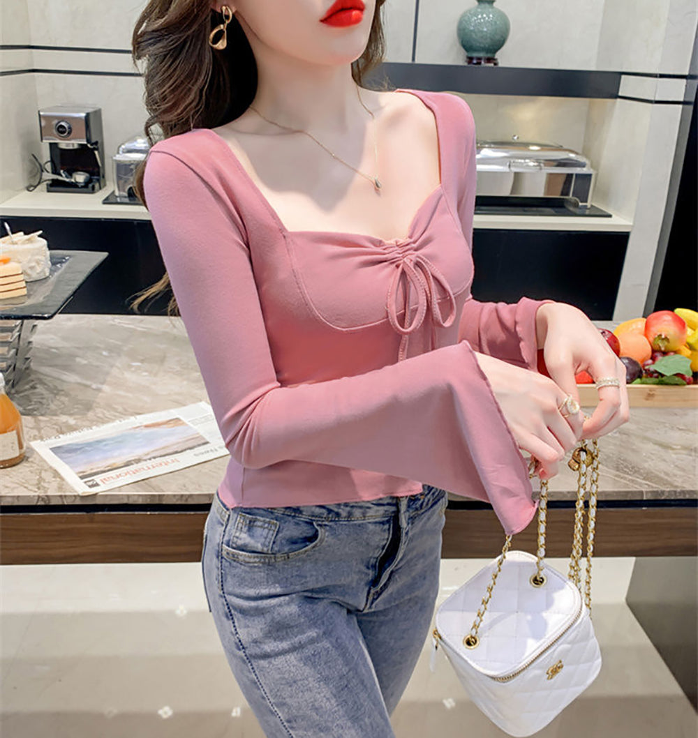 Sweetheart Neck Extended Sleeves Crepe Top