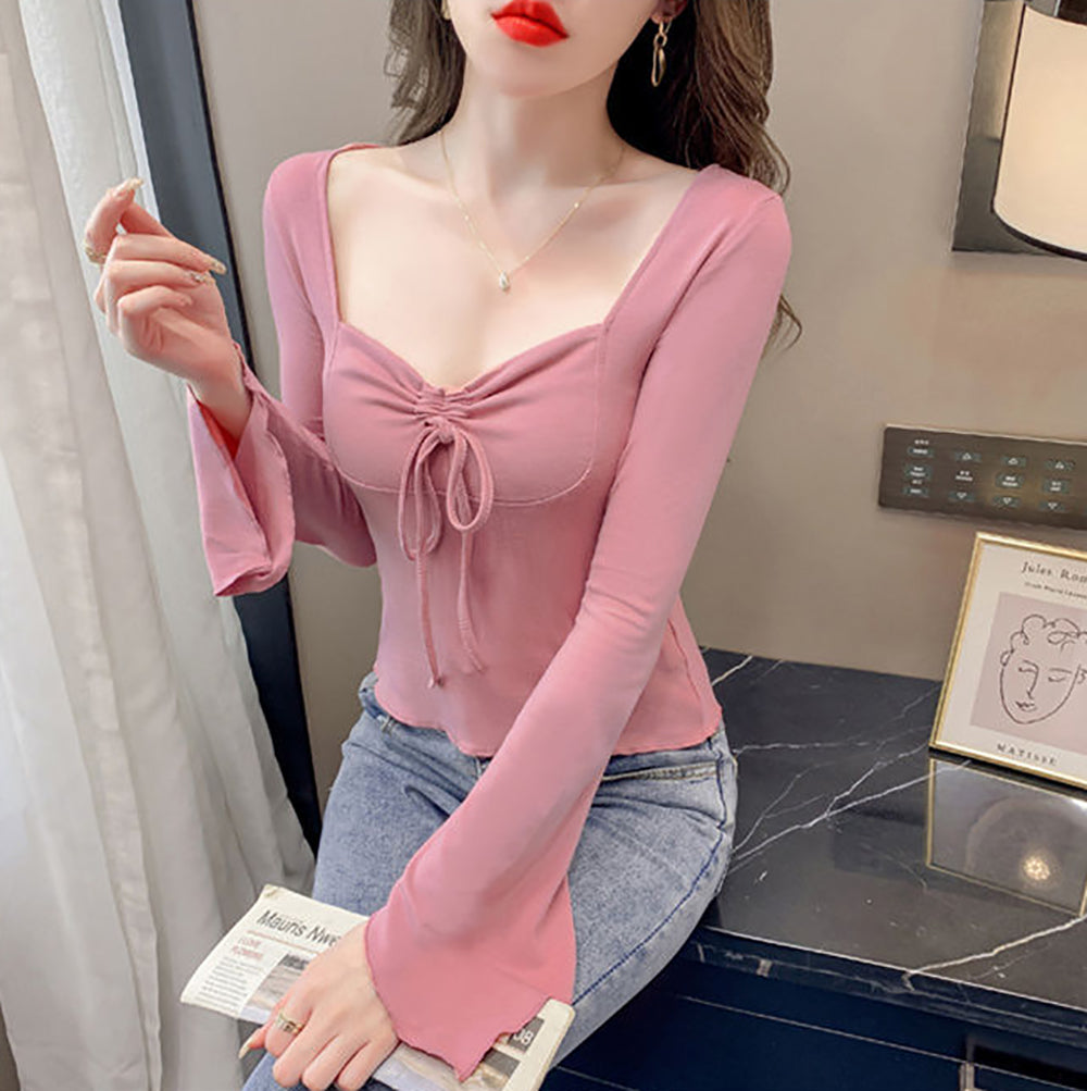 Sweetheart Neck Extended Sleeves Crepe Top
