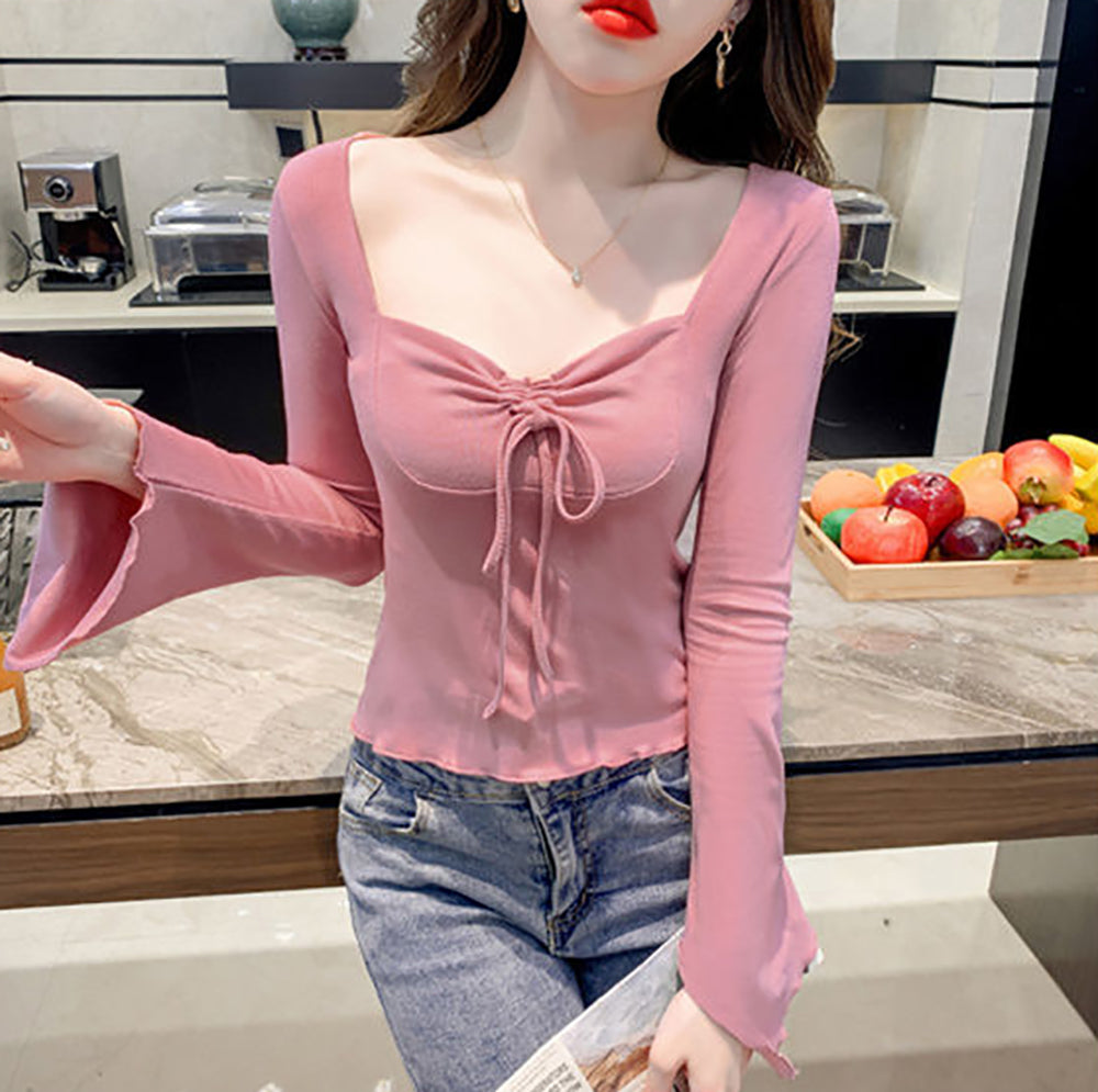 Sweetheart Neck Extended Sleeves Crepe Top