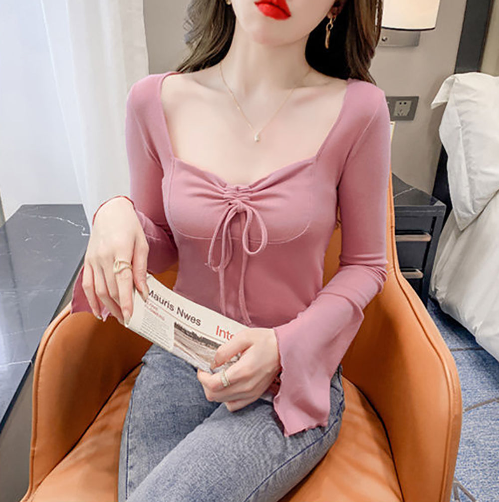 Sweetheart Neck Extended Sleeves Crepe Top