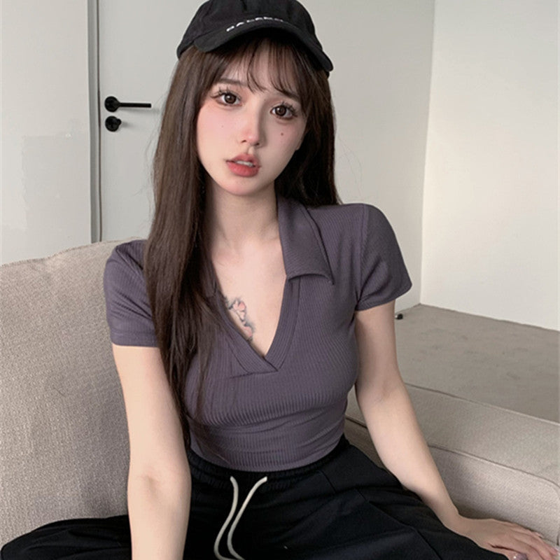 Shirt Collar Crop Top