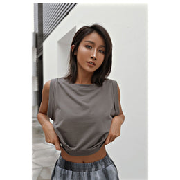 Women Boat Neck Solid Crop Top