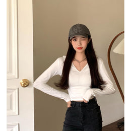 Women Solid V-Neck Top