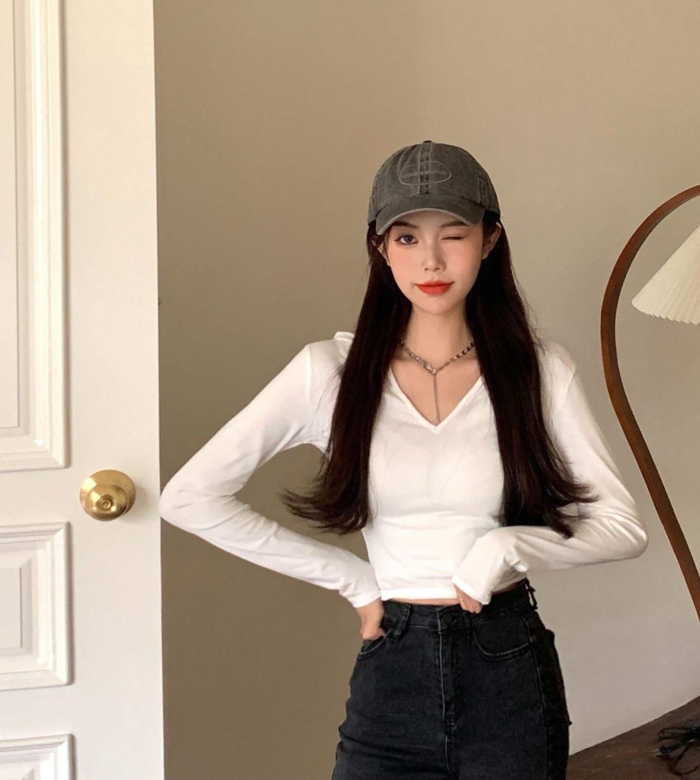 Women Solid V-Neck Top
