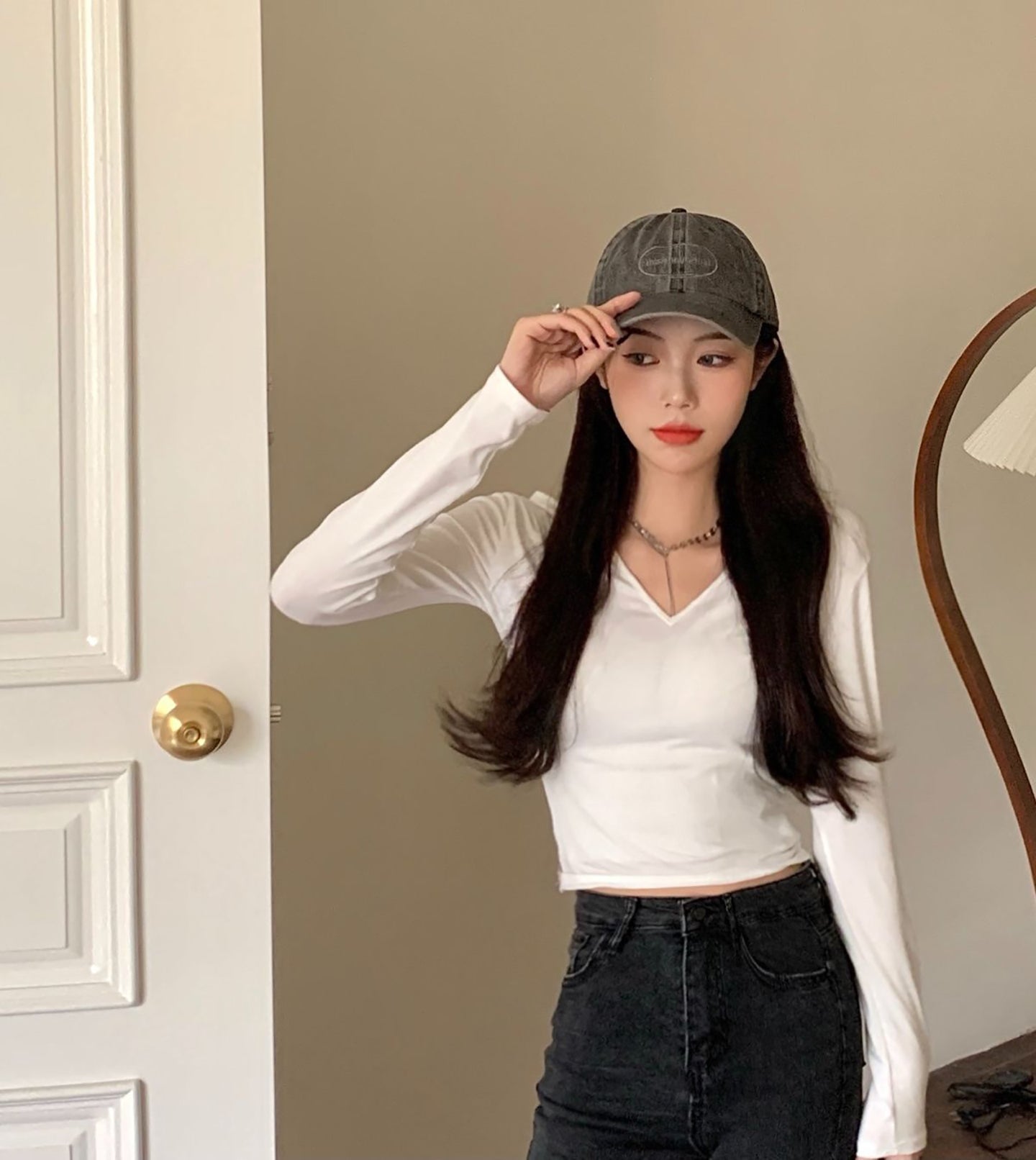 Women Solid V-Neck Top
