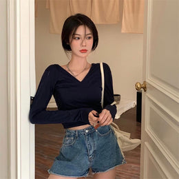 Women Solid V-Neck Top