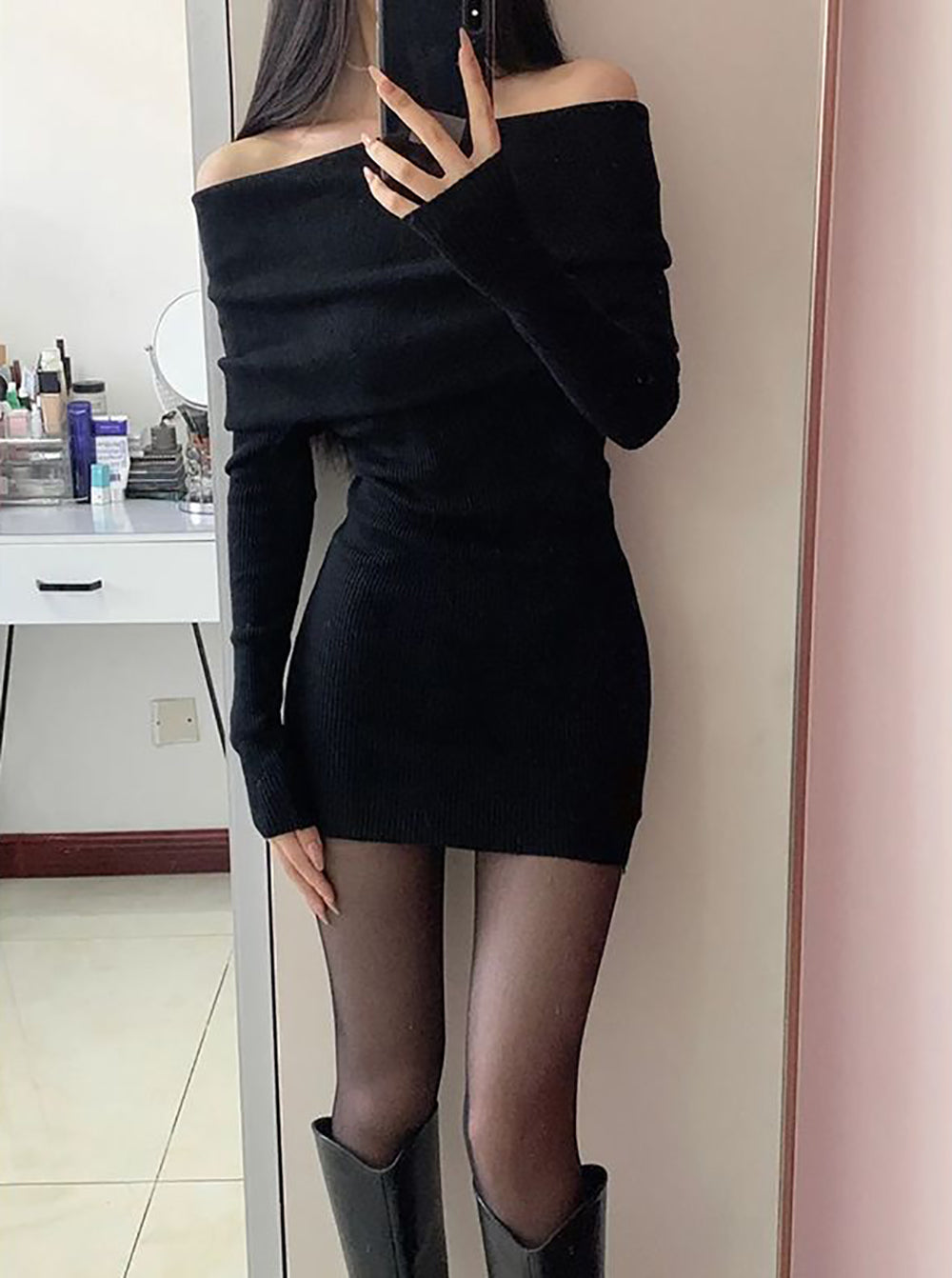 Off-Shoulder Sheath Mini Dress