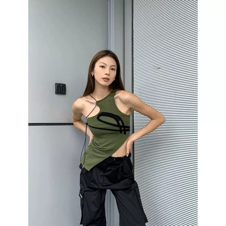 Women Printed Cut Out Sleeveless Tank Top