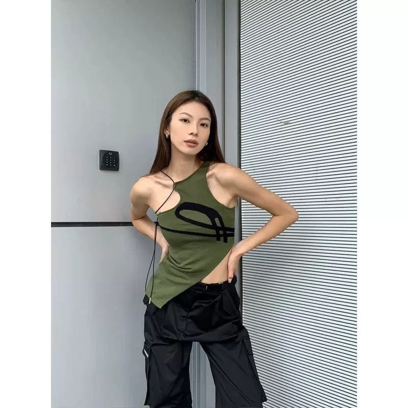Women Printed Cut Out Sleeveless Tank Top