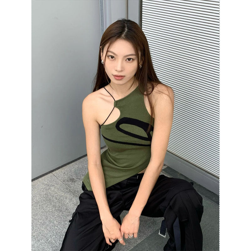 Women Printed Cut Out Sleeveless Tank Top