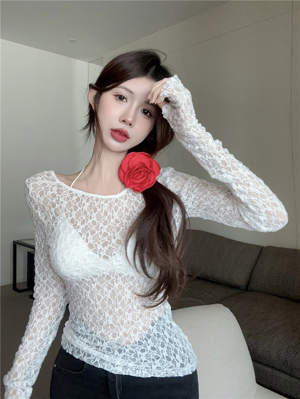 Women Crochet Scoop Neck Top