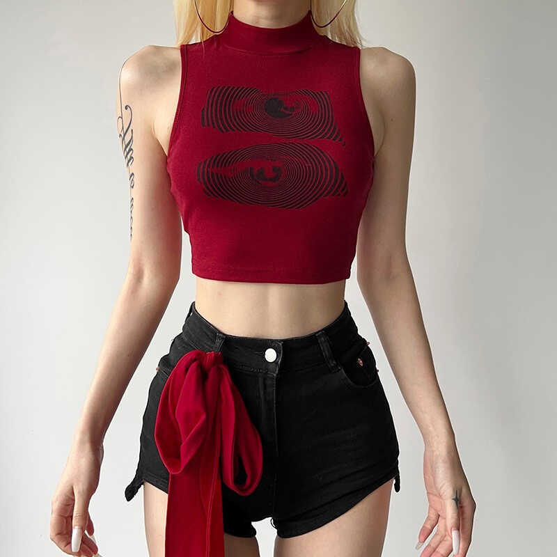 high neck typography printed Crop Top