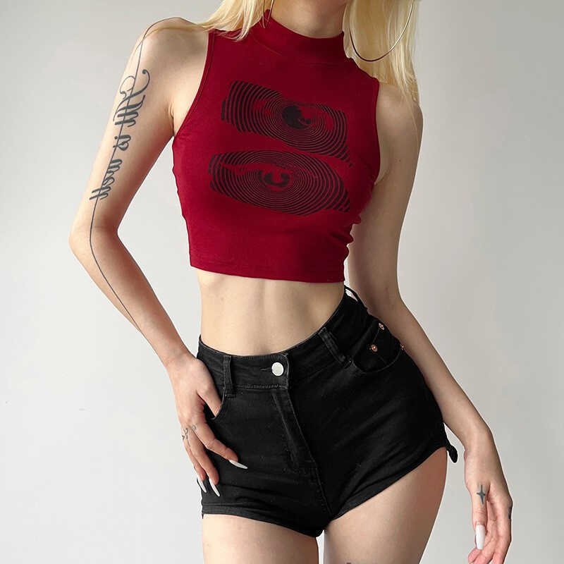 high neck typography printed Crop Top