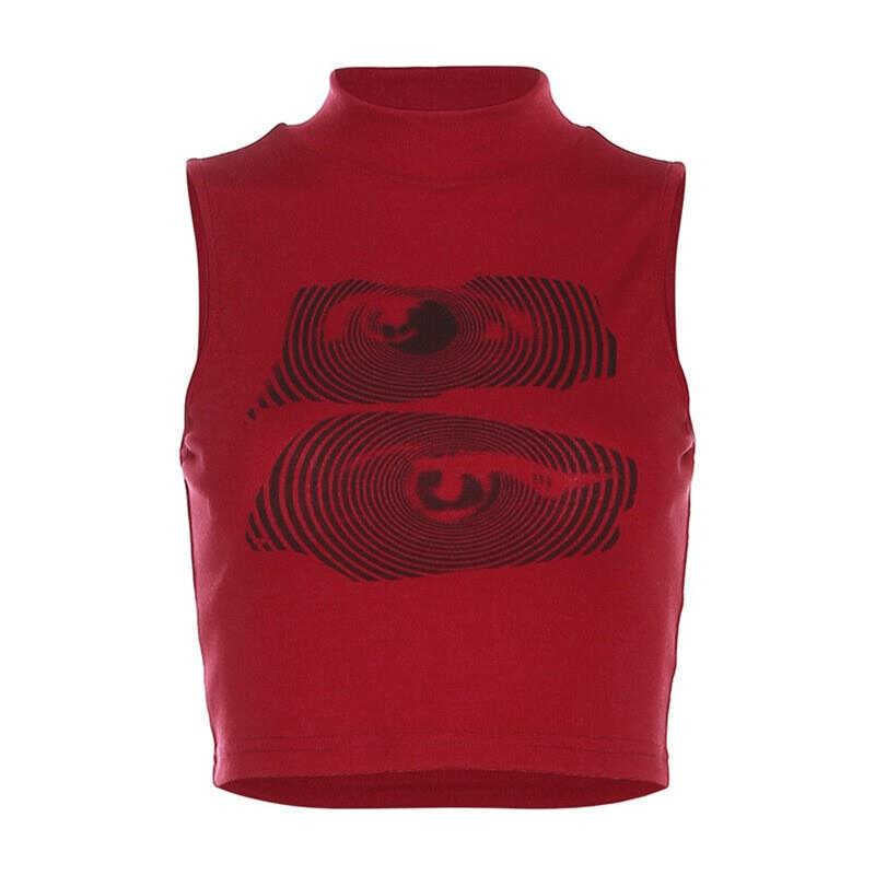 high neck typography printed Crop Top