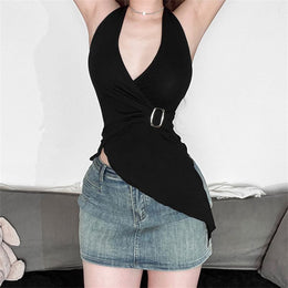 Women Solid Styled Back Sleeveless Longline Wrap Top