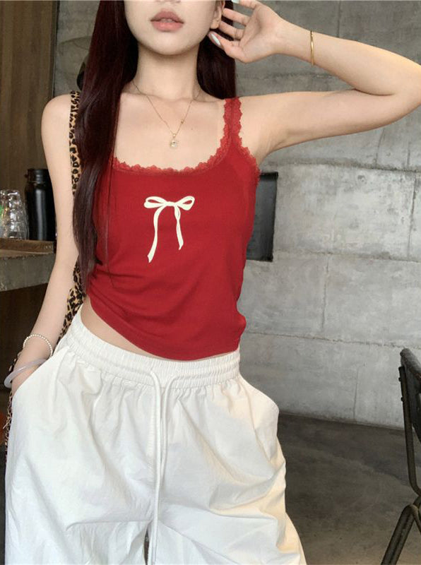 Women Bow Detail Shoulder Straps Fitted Top
