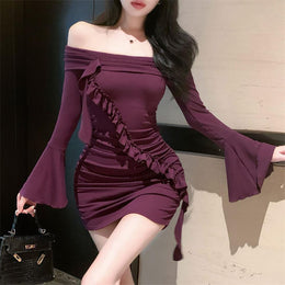 Women Off-Shoulder Ruffled Bodycon Mini Dress