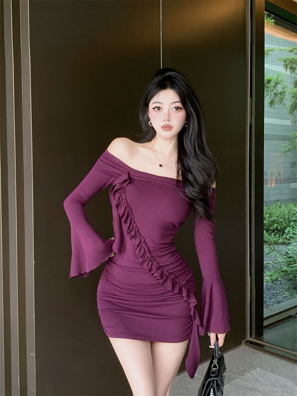 Women Off-Shoulder Ruffled Bodycon Mini Dress