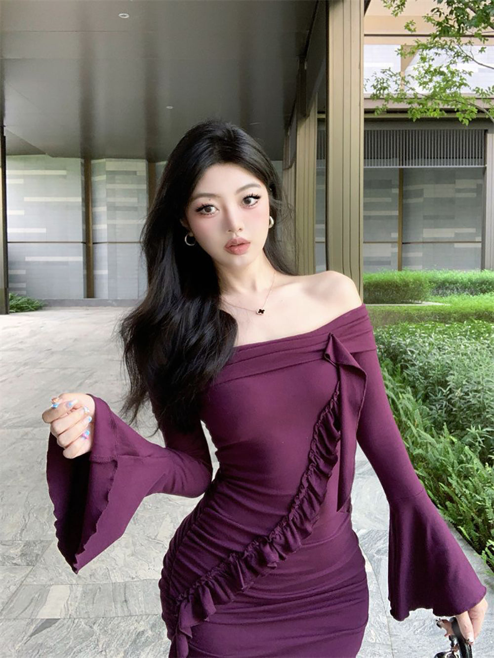 Women Off-Shoulder Ruffled Bodycon Mini Dress