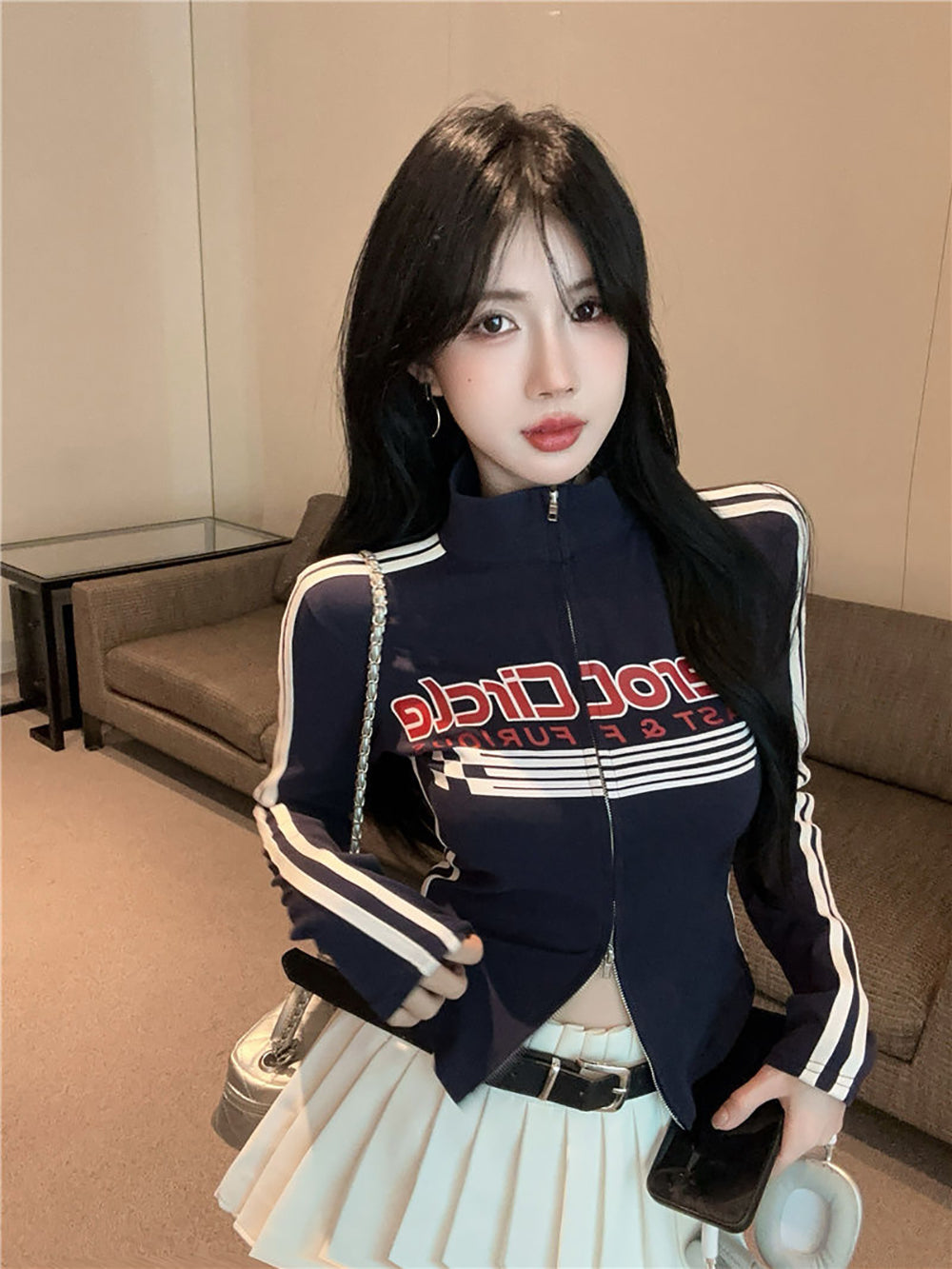 Printed Zipper Top